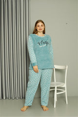 Welsoft Fleece Women Plus Size Water Green Pajama Set 808046