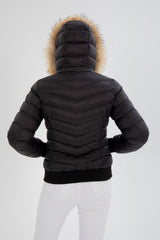 Women's Short Removable Fur Hooded Padded Water Repellent Inflatable Coat 8637 Gfx8637