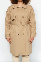 Beige Waist Belted Gabardine Trench Coat Tbbaw24bm00002