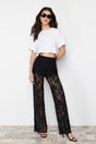 Black Lace Flare Spanish Leg Woven Pants Twoss24pl00096