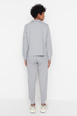 Grey Regular/regular Pattern Polo Neck Slim Knitted Tracksuit Twoaw23em00032