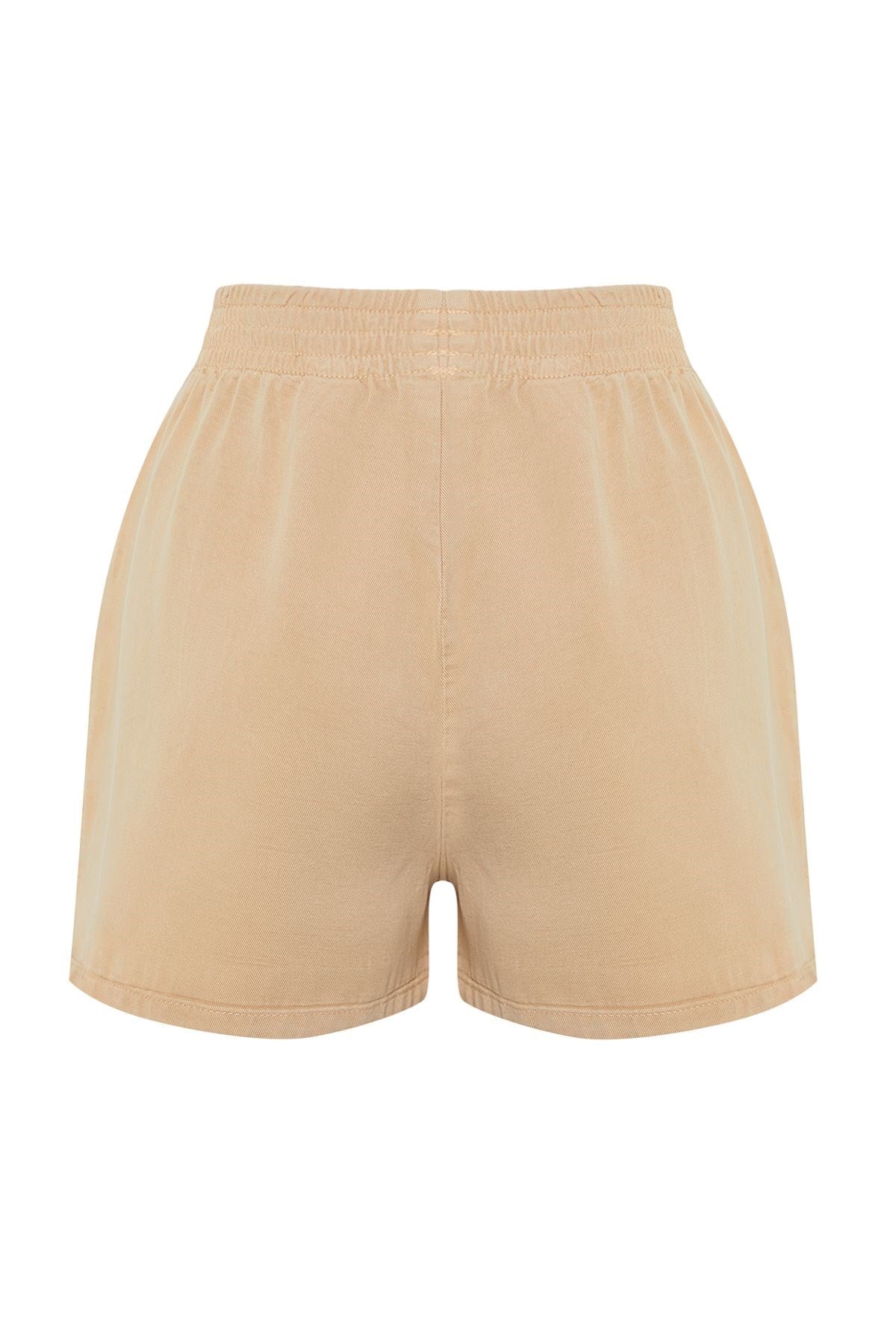 Beige 100% Tencel™ Elastic Waist Denim Shorts & Bermuda Twoss24sr00060