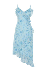 Blue Floral Ruffled A Cut Chiffon Lined Maxi Woven Dress Twoss24el00692