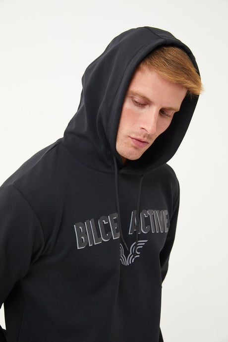 Men's Navy Blue Front Flock Printed Hooded Pocket Casual And Sports Sweatshirt 1541 Tb23ml11w1541-1