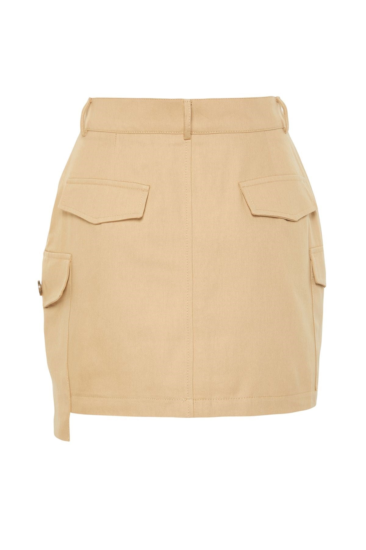 Dark Beige Pocket Detailed Mini Woven Skirt Twoss24et00053