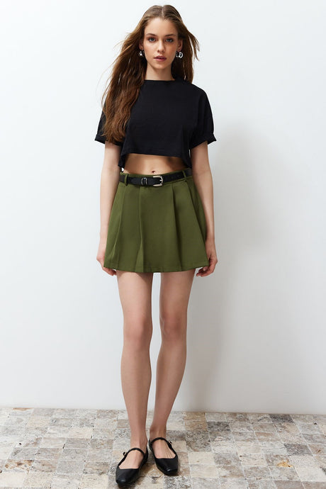 Khaki Waistband Woven Shorts Twoss24sr00050