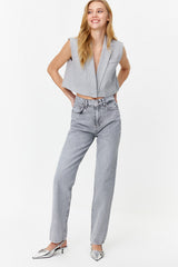 Gray High Waist Long Straight Jeans Twoss24je00025