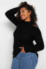 Black Shoulder Detailed Turtleneck Knitwear Sweater Tbbaw24an00002