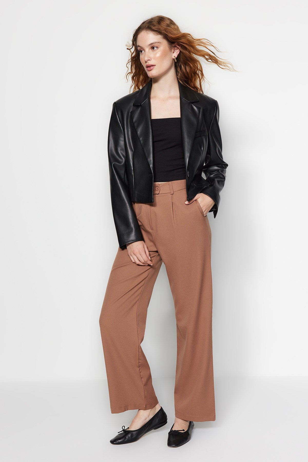 Black Wide Leg Wide Leg Woven Pants Twoaw22pl0263