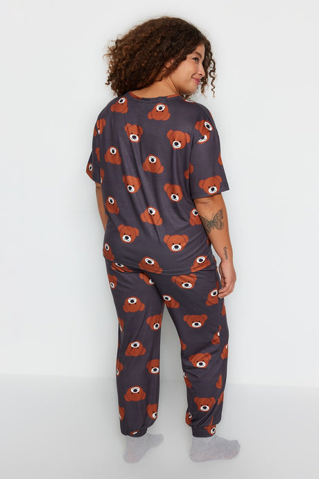 Anthracite Teddy Bear Pattern Knitted Pajama Set Tbbaw23ai00039