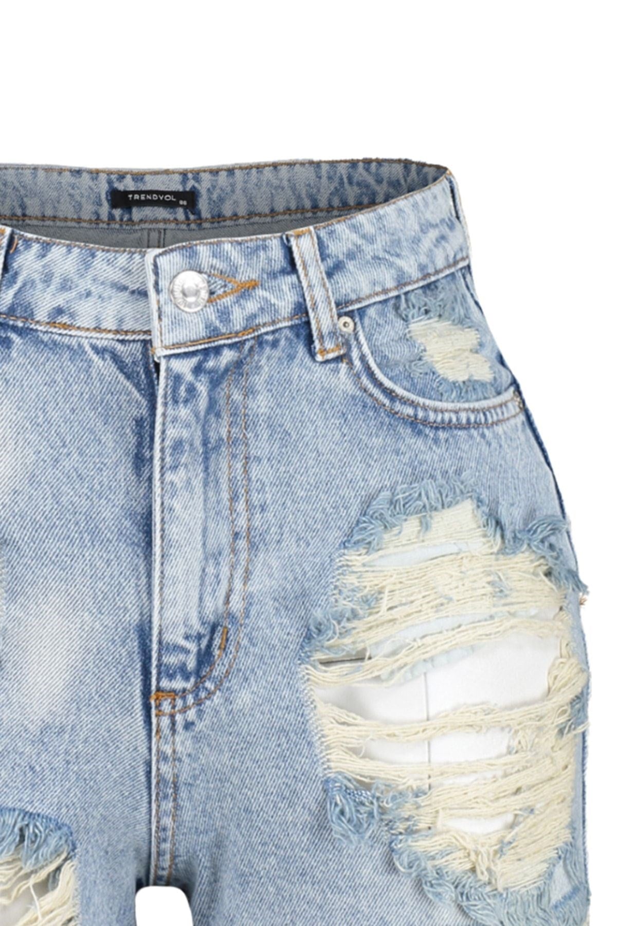 Blue Mini Denim Ripped 100% Cotton Shorts & Bermuda Tbess23sr00037