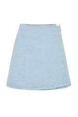 Light Blue Buckle Detailed Tire High Waist Mini Denim Skirt Twoss24et00061