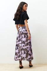 Multicolor Patterned Chiffon Fabric A-line Midi Length Woven Skirt Twoss24et00114