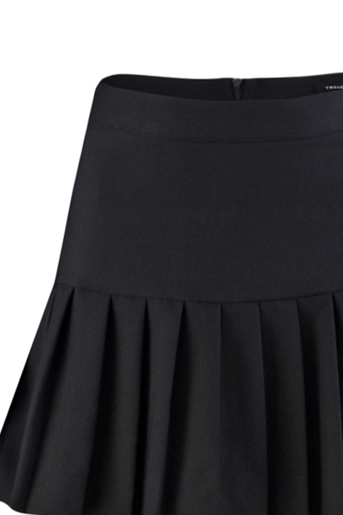 Black Pleated Mini Woven Skirt Twoaw23et00059