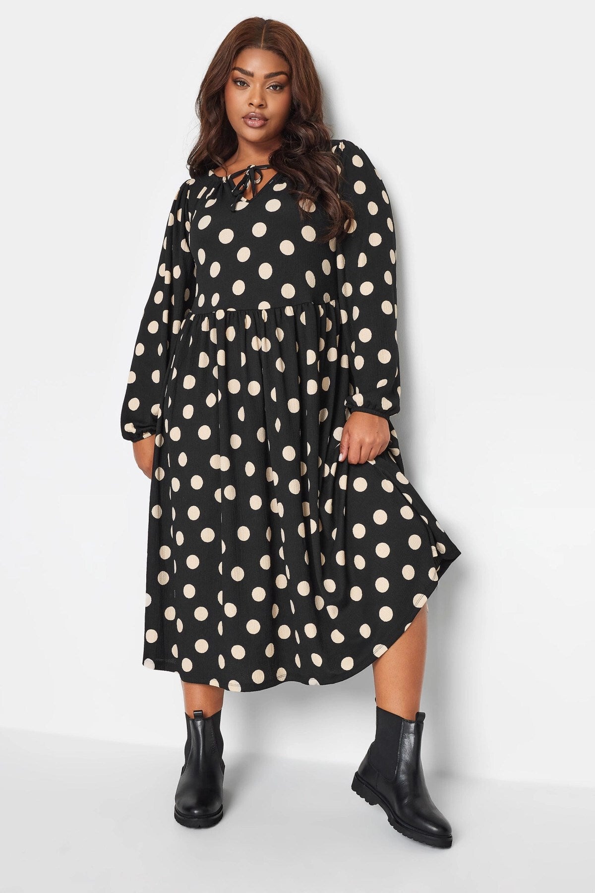 Plus Size Tie Polka Dot Pattern Long Dress 137626 Byk-23y-137625