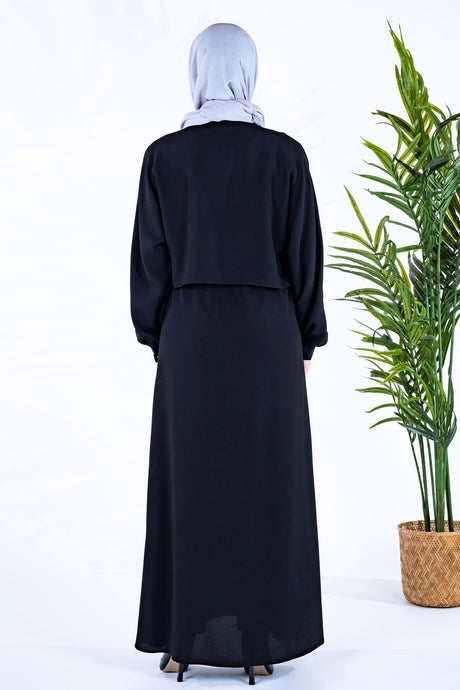 Lina Aller Robed Waist Ruched Black Burkini Dress 5452 T23el3m5452