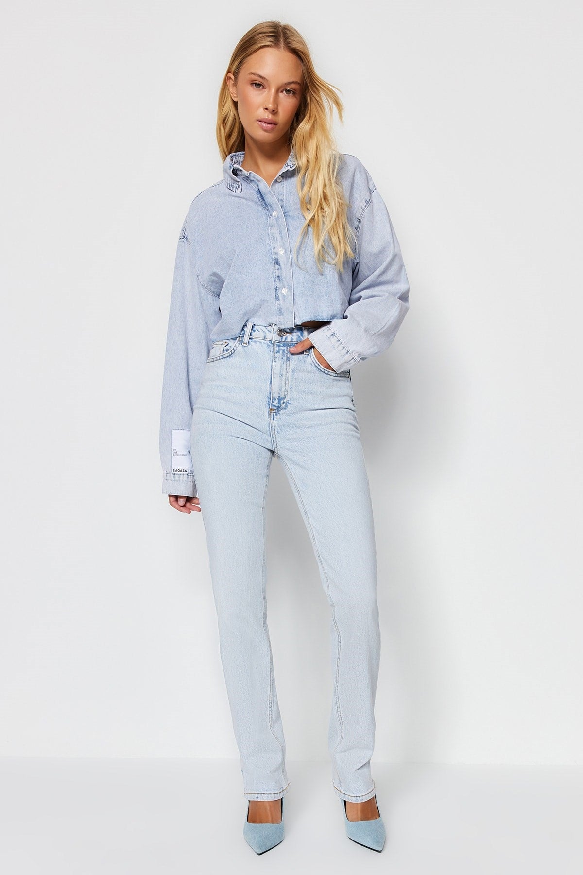 Light Blue High Waist Flare Jeans Twoaw23je00657