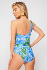 Floral Print One Shoulder Draped Regular Swimsuit Tbess24ma00131