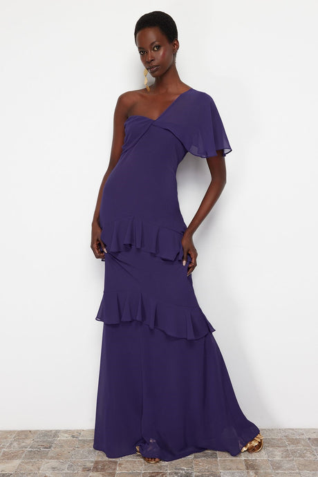 Purple Ruffle Chiffon Long Night Evening Dress Tprss24ae00040