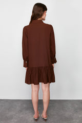 Brown Skirt Ruffled Mini Woven Shirt Dress Twoss24el00349