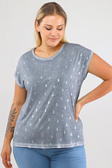 Spade Print Back Lace Oil Wash T-shirt-misty Fog Pra-1668864-905768