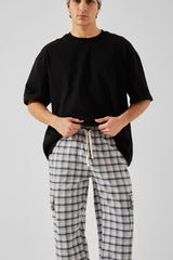 Plaid Pattern Gray Cargo Pocket Pajamas Flaw-148-002-073