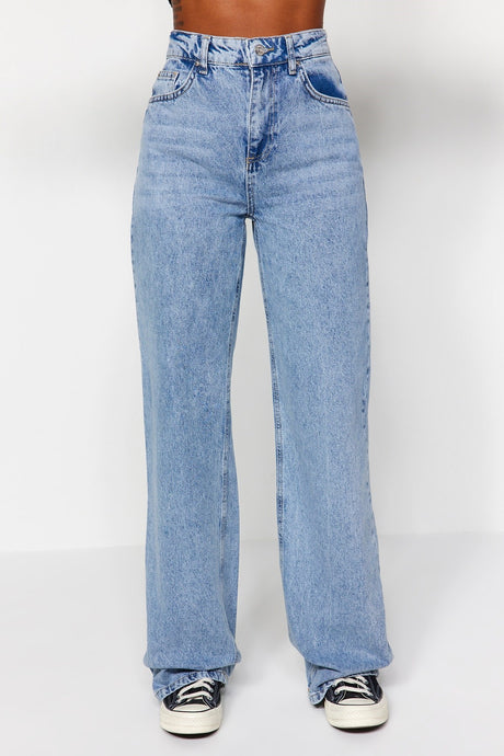 Dark Blue High Waist Wide Leg Jeans Twoaw24je00074