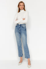 Dark Blue High Waist Straight Jeans Twoaw24je00082