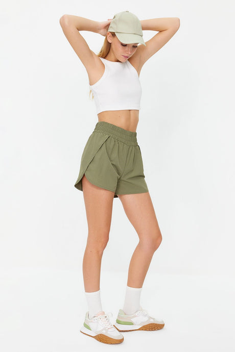 Khaki Waist Pocket Detailed Parachute Fabric Sport Shorts Thmss24sr00003