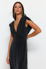 Anthracite Waist/skater Lined Glitter Chic Evening Dress Tprss23el00503