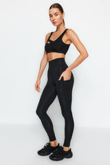 Matte Full Size Sports Leggings With Black Extra Belly Booster Layer Thmaw24ty00026