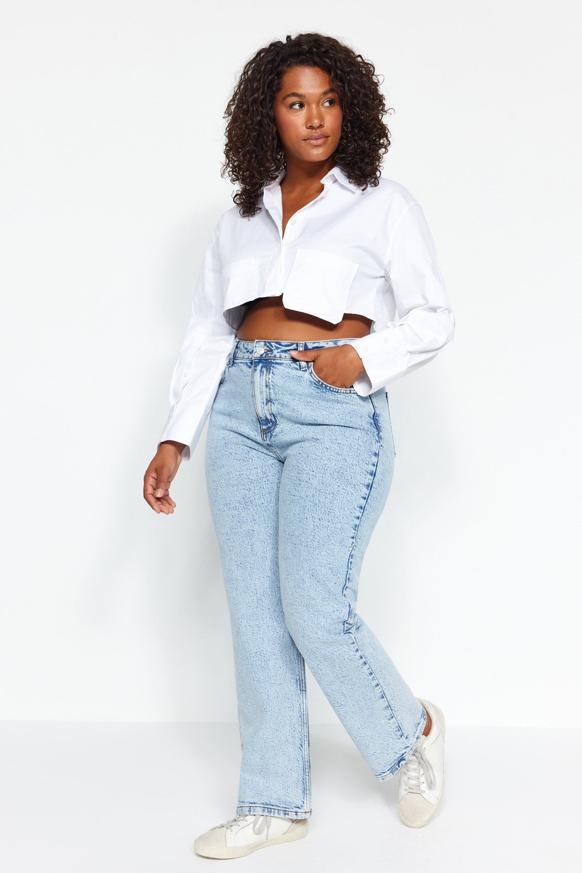 Dark Blue High Waist Additional Feature Not Available Straight Plus Size Jeans Tbbaw24cj00045