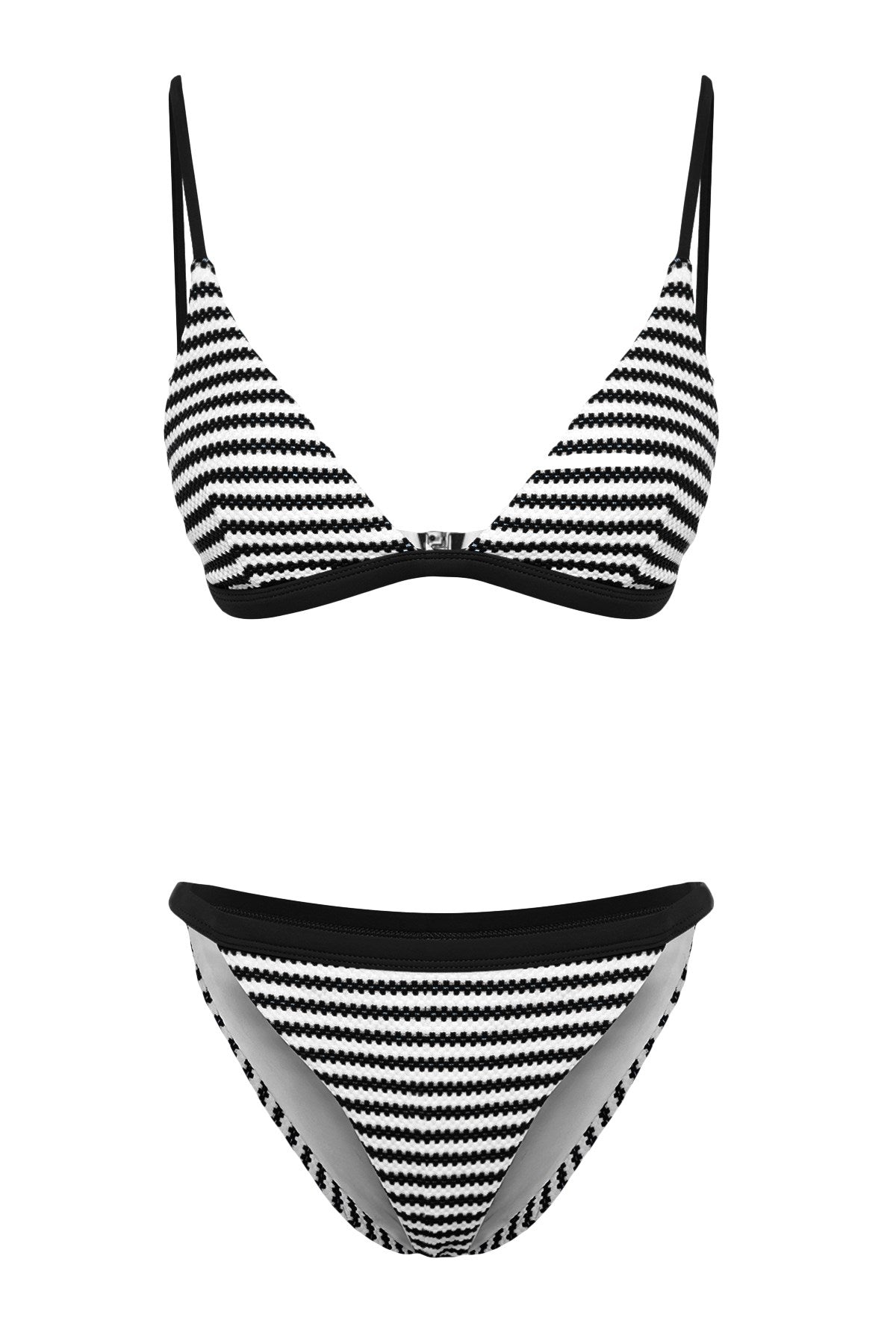 Black And White Striped Triangle Textured Regular Bikini Set Tbess24bt00060