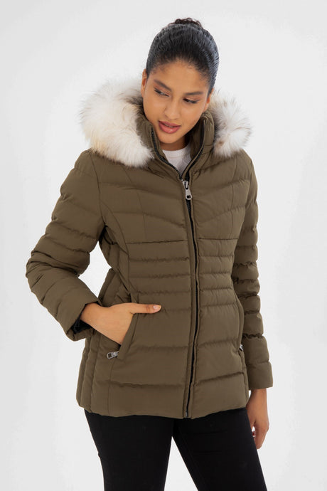 Women's Short Removable Fur Hooded Windproof Padded Inflatable Coat 8671 Gfx8671