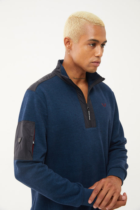 Men's Navy Blue Half Zipper Soft Textured Sweatshirt 1550 Tb23ml11w1550-1