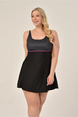 Women's Plus Size Black Mixed Pattern Jumper Interlock Adjustable Strap Stylish Dress Swimsuit 20231