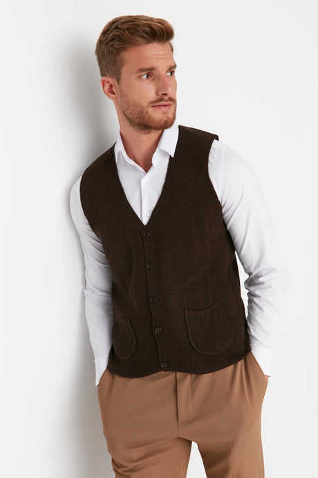 Brown Men's Slim Fit Pocket Vest Tmnaw20mg0011