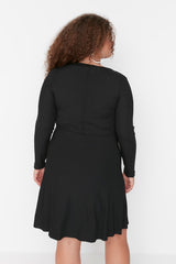 Black Skater Knitted Double Breasted Dress Tbbaw23ah00020