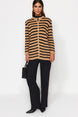 Ecru Navy Striped Gold Button Detailed Soft Textured Knitwear Cardigan Tctaw24th00046