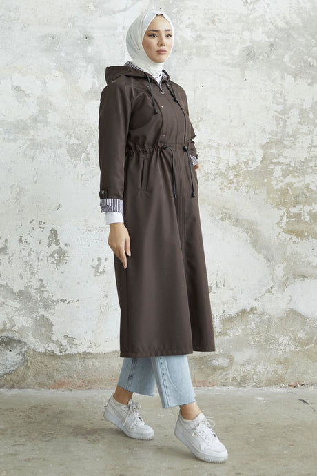 Patterned Striped Pattern Long Trench Coat - Bitter Brown Tycwn4qc4n169877313295500