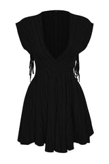 Black Mini Woven Cut Out/window Linen Blended Beach Dress Tbess24el00075