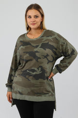 Camouflage Pattern Sides Slit Oil Wash Plus Sweat-khaki Sea-sw2117