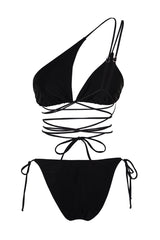 Black One Shoulder Cut Out/regular Bikini Set With Window Tbess24bt00007