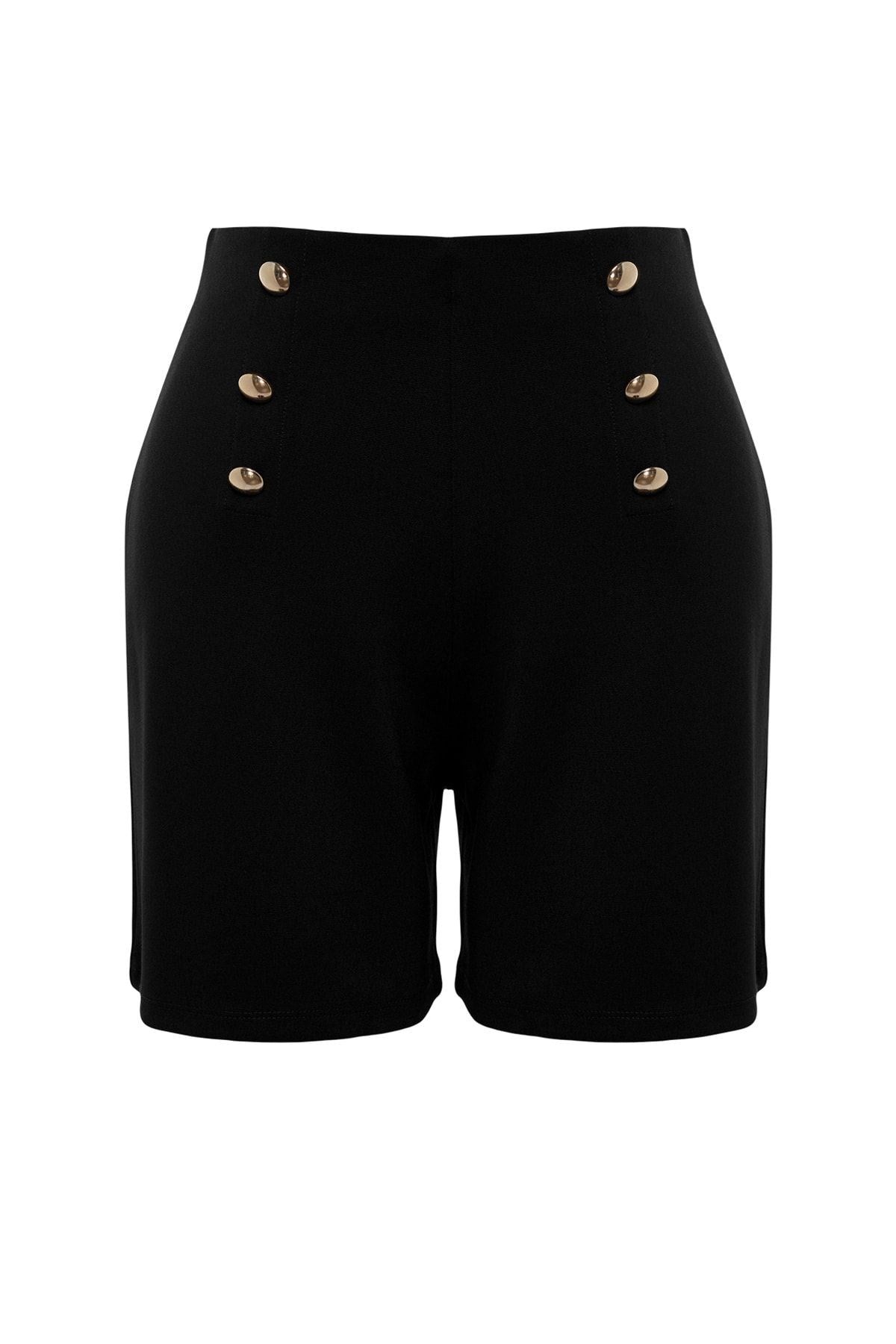 Black Gold Button Detailed High Waist Interlock Smart Knitted Shorts Twoss23sr00116