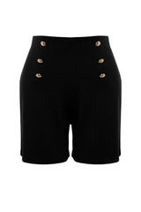 Black Gold Button Detailed High Waist Interlock Smart Knitted Shorts Twoss23sr00116