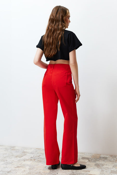 Red High Waist Wide Leg Jeans Twoss24je00228