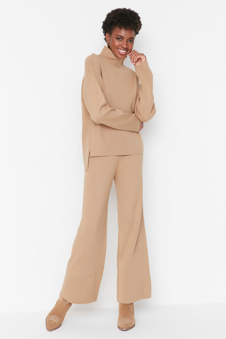 Camel Regular Pants Knit Bottom Top Suit Twoaw21au0060