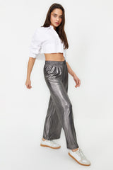 Anthracite Foil Printed Wide Leg/wide Cut Flexible Knit Pants Twoss24pl00031