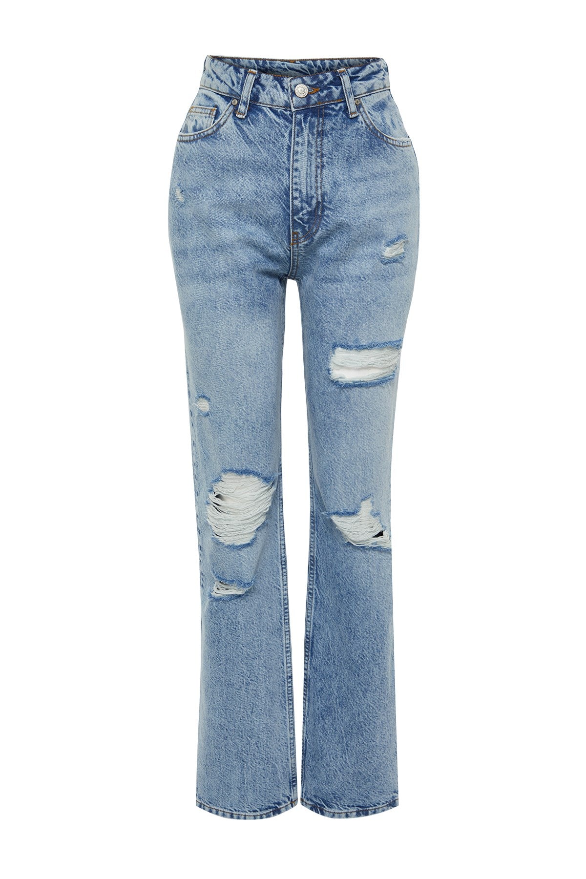 Blue More Sustainable Ripped High Waist Straight Jeans Twoss24je00200