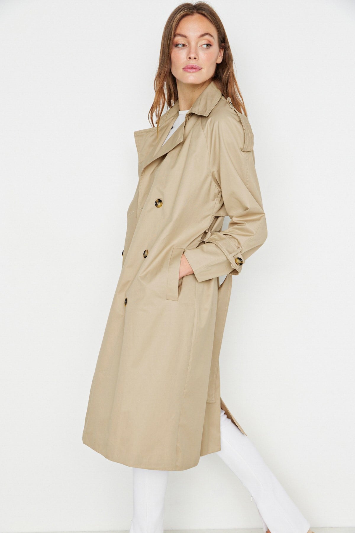 Beige Belted Water Repellent Trench Coat Twoss20tr0012